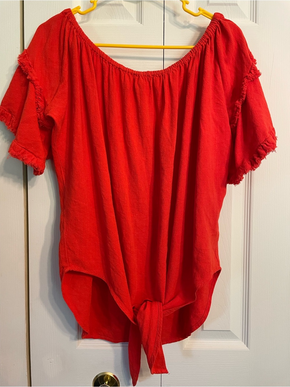 Umgee Red Off-Shoulder Tie-Front Blouse